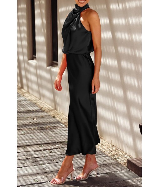 PRETTYGARDEN Women's 2025 Summer Satin Dress Elegant Sleeveless Mock Neck Cocktail Party Maxi Dresses