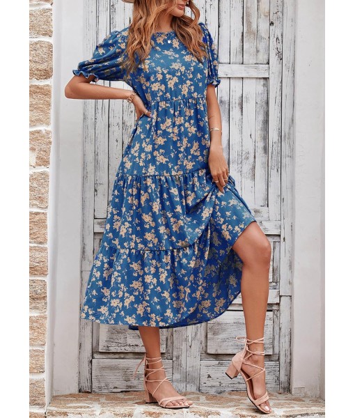 PRETTYGARDEN Summer Dresses for Women 2025 Casual Floral Boho Midi Sun Dress Puff Short Sleeve Flowy Beach Vacation Sundress