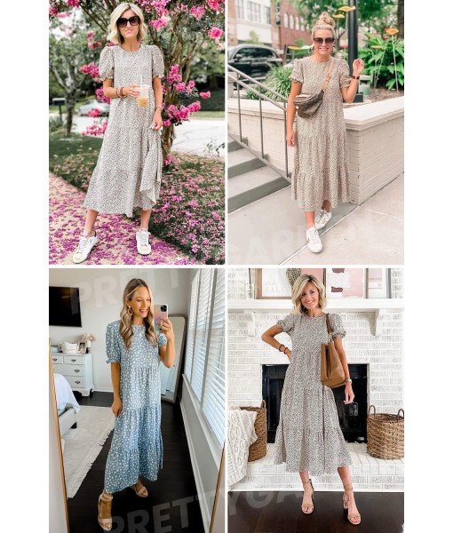 PRETTYGARDEN Summer Dresses for Women 2025 Casual Floral Boho Midi Sun Dress Puff Short Sleeve Flowy Beach Vacation Sundress