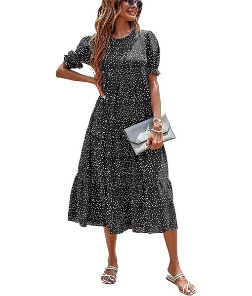 PRETTYGARDEN Summer Dresses for Women 2025 Casual Floral Boho Midi Sun Dress Puff Short Sleeve Flowy Beach Vacation Sundress