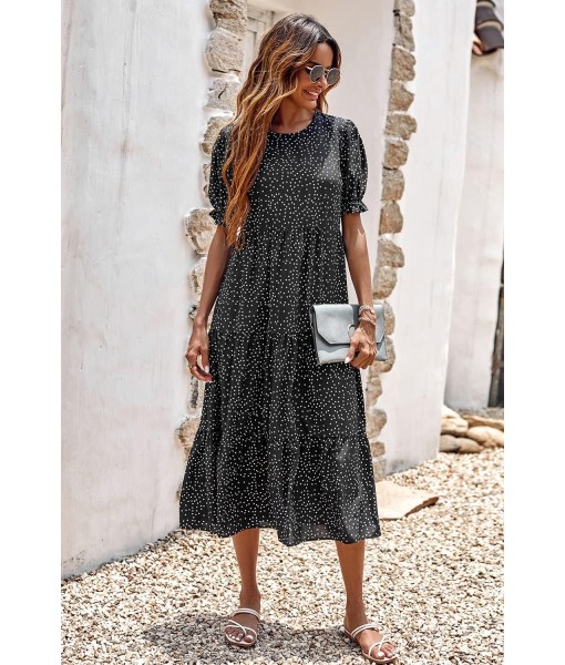 PRETTYGARDEN Summer Dresses for Women 2025 Casual Floral Boho Midi Sun Dress Puff Short Sleeve Flowy Beach Vacation Sundress