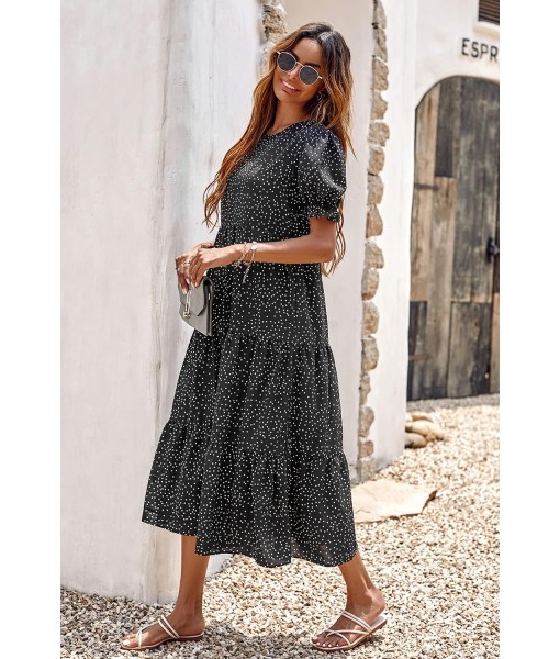 PRETTYGARDEN Summer Dresses for Women 2025 Casual Floral Boho Midi Sun Dress Puff Short Sleeve Flowy Beach Vacation Sundress