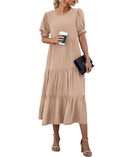 PRETTYGARDEN Summer Dresses for Women 2025 Casual Floral Boho Midi Sun Dress Puff Short Sleeve Flowy Beach Vacation Sundress
