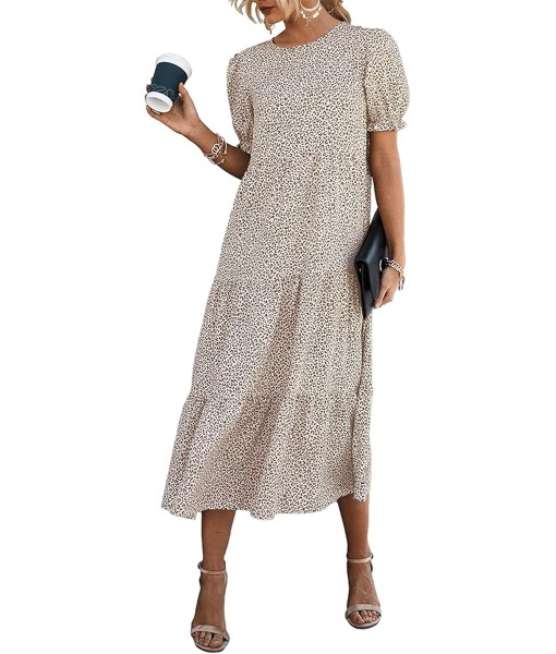 PRETTYGARDEN Summer Dresses for Women 2025 Casual Floral Boho Midi Sun Dress Puff Short Sleeve Flowy Beach Vacation Sundress