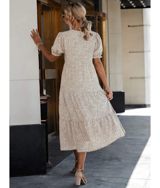 PRETTYGARDEN Summer Dresses for Women 2025 Casual Floral Boho Midi Sun Dress Puff Short Sleeve Flowy Beach Vacation Sundress