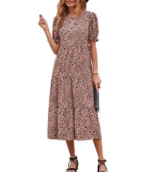 PRETTYGARDEN Summer Dresses for Women 2025 Casual Floral Boho Midi Sun Dress Puff Short Sleeve Flowy Beach Vacation Sundress