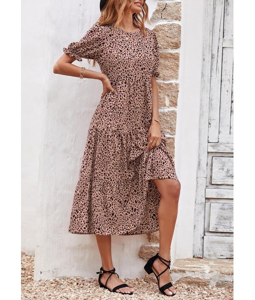 PRETTYGARDEN Summer Dresses for Women 2025 Casual Floral Boho Midi Sun Dress Puff Short Sleeve Flowy Beach Vacation Sundress