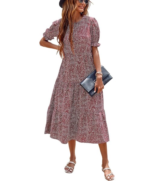 PRETTYGARDEN Summer Dresses for Women 2025 Casual Floral Boho Midi Sun Dress Puff Short Sleeve Flowy Beach Vacation Sundress