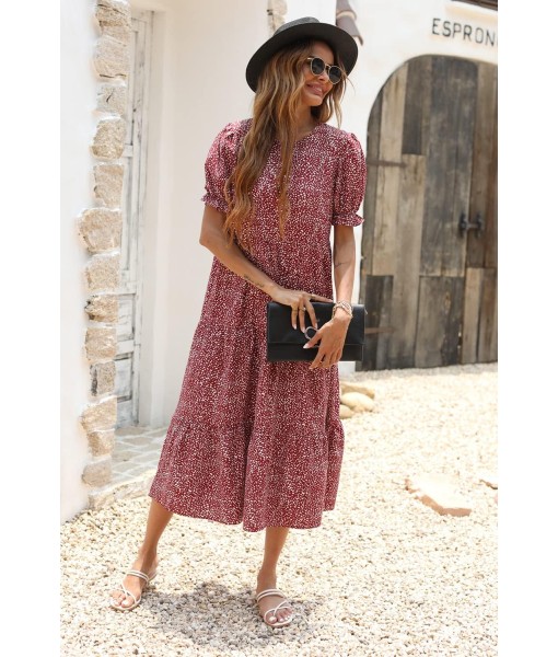 PRETTYGARDEN Summer Dresses for Women 2025 Casual Floral Boho Midi Sun Dress Puff Short Sleeve Flowy Beach Vacation Sundress