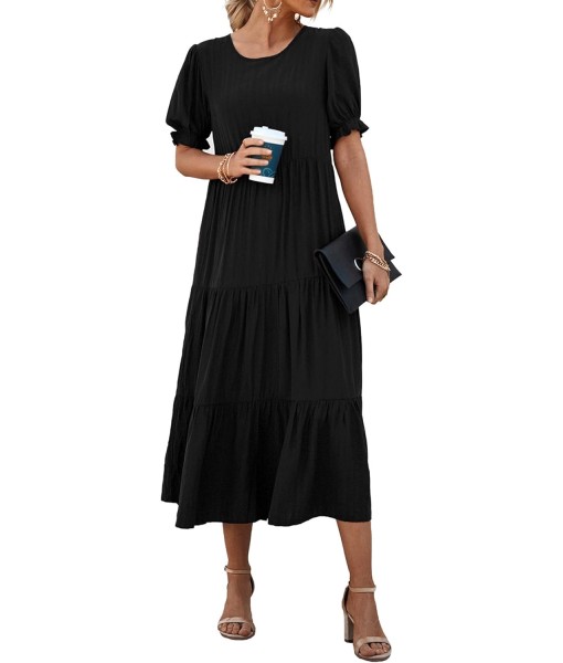 PRETTYGARDEN Summer Dresses for Women 2025 Casual Floral Boho Midi Sun Dress Puff Short Sleeve Flowy Beach Vacation Sundress