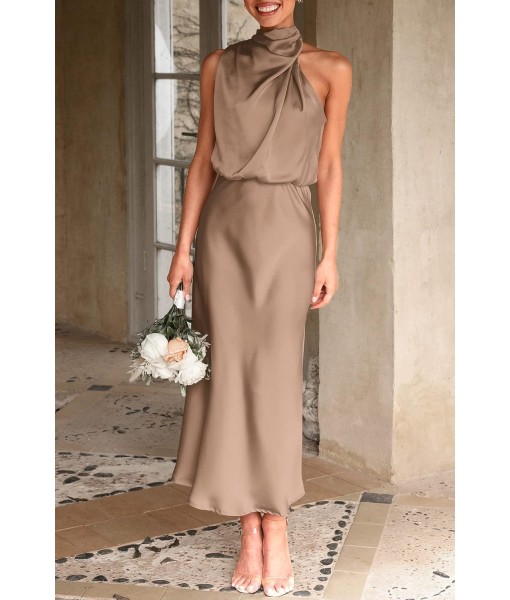 PRETTYGARDEN Women's 2025 Summer Satin Dress Elegant Sleeveless Mock Neck Cocktail Party Maxi Dresses