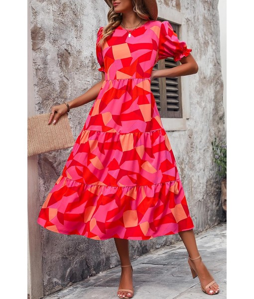 PRETTYGARDEN Summer Dresses for Women 2025 Casual Floral Boho Midi Sun Dress Puff Short Sleeve Flowy Beach Vacation Sundress