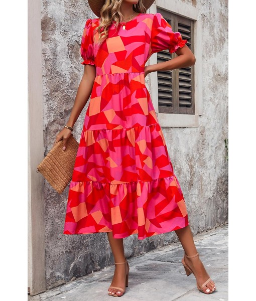 PRETTYGARDEN Summer Dresses for Women 2025 Casual Floral Boho Midi Sun Dress Puff Short Sleeve Flowy Beach Vacation Sundress