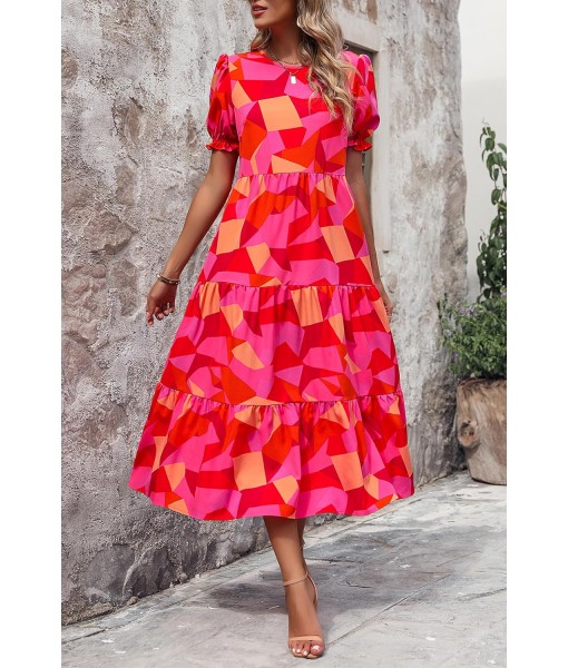 PRETTYGARDEN Summer Dresses for Women 2025 Casual Floral Boho Midi Sun Dress Puff Short Sleeve Flowy Beach Vacation Sundress