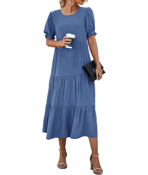 PRETTYGARDEN Summer Dresses for Women 2025 Casual Floral Boho Midi Sun Dress Puff Short Sleeve Flowy Beach Vacation Sundress
