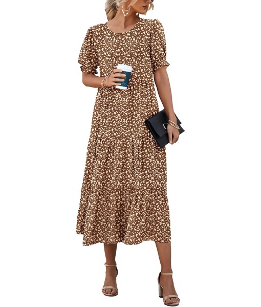 PRETTYGARDEN Summer Dresses for Women 2025 Casual Floral Boho Midi Sun Dress Puff Short Sleeve Flowy Beach Vacation Sundress