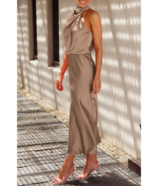 PRETTYGARDEN Women's 2025 Summer Satin Dress Elegant Sleeveless Mock Neck Cocktail Party Maxi Dresses