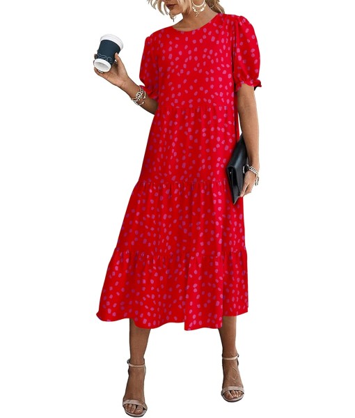 PRETTYGARDEN Summer Dresses for Women 2025 Casual Floral Boho Midi Sun Dress Puff Short Sleeve Flowy Beach Vacation Sundress
