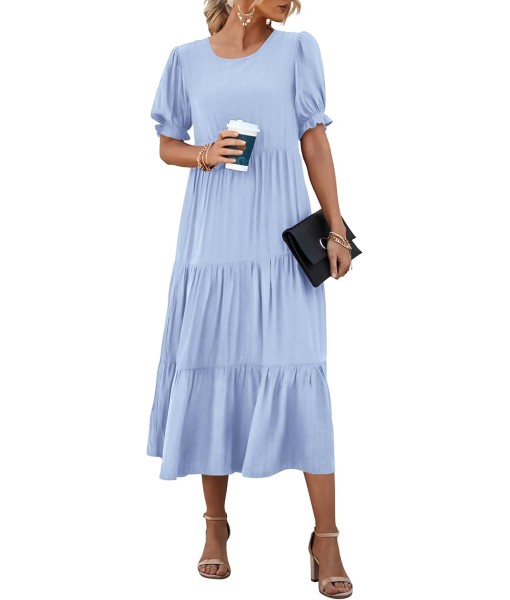 PRETTYGARDEN Summer Dresses for Women 2025 Casual Floral Boho Midi Sun Dress Puff Short Sleeve Flowy Beach Vacation Sundress