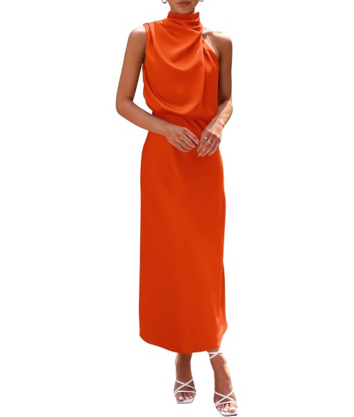 PRETTYGARDEN Women's 2025 Summer Satin Dress Elegant Sleeveless Mock Neck Cocktail Party Maxi Dresses