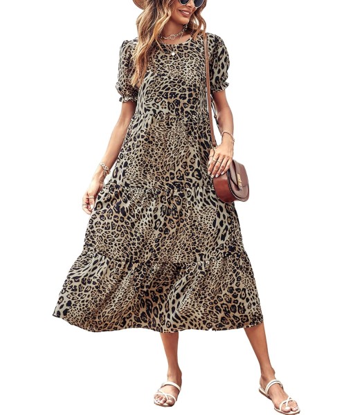 PRETTYGARDEN Summer Dresses for Women 2025 Casual Floral Boho Midi Sun Dress Puff Short Sleeve Flowy Beach Vacation Sundress