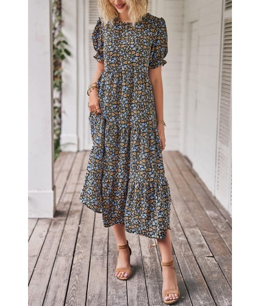 PRETTYGARDEN Summer Dresses for Women 2025 Casual Floral Boho Midi Sun Dress Puff Short Sleeve Flowy Beach Vacation Sundress