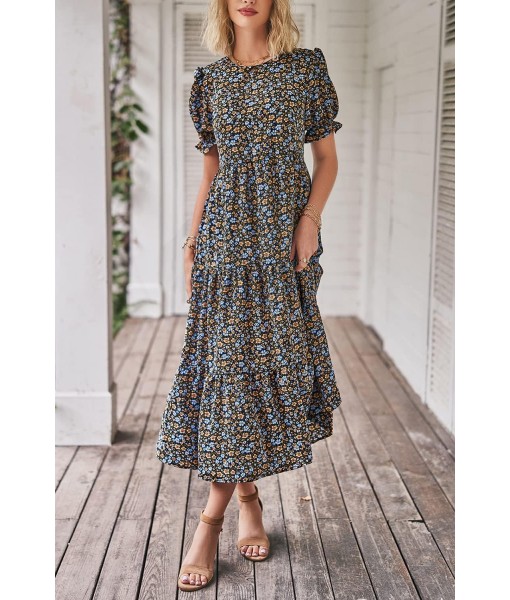PRETTYGARDEN Summer Dresses for Women 2025 Casual Floral Boho Midi Sun Dress Puff Short Sleeve Flowy Beach Vacation Sundress