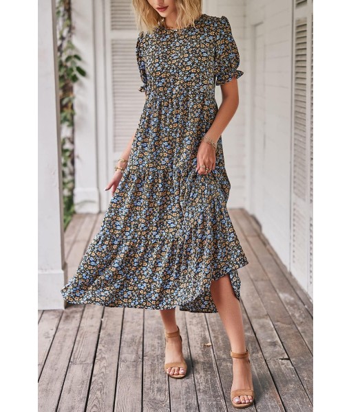 PRETTYGARDEN Summer Dresses for Women 2025 Casual Floral Boho Midi Sun Dress Puff Short Sleeve Flowy Beach Vacation Sundress