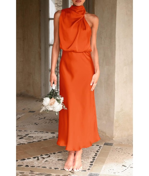 PRETTYGARDEN Women's 2025 Summer Satin Dress Elegant Sleeveless Mock Neck Cocktail Party Maxi Dresses
