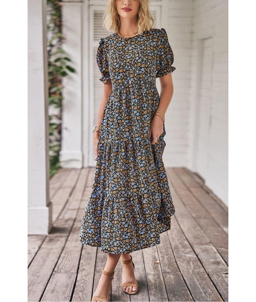 PRETTYGARDEN Summer Dresses for Women 2025 Casual Floral Boho Midi Sun Dress Puff Short Sleeve Flowy Beach Vacation Sundress
