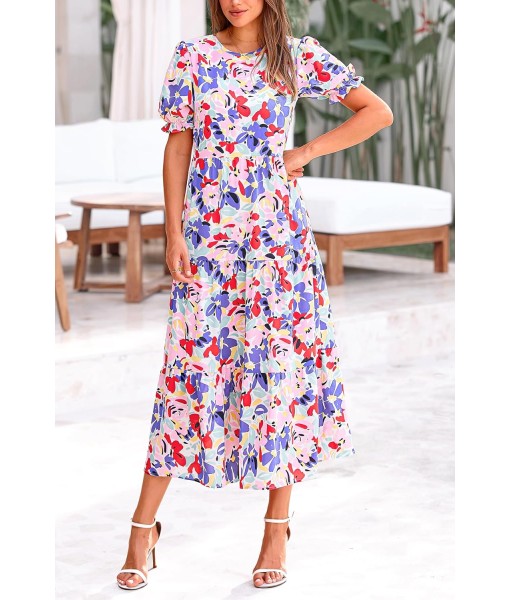 PRETTYGARDEN Summer Dresses for Women 2025 Casual Floral Boho Midi Sun Dress Puff Short Sleeve Flowy Beach Vacation Sundress