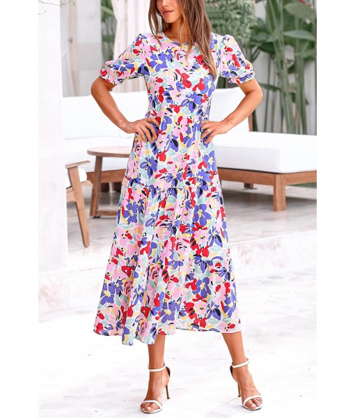 PRETTYGARDEN Summer Dresses for Women 2025 Casual Floral Boho Midi Sun Dress Puff Short Sleeve Flowy Beach Vacation Sundress