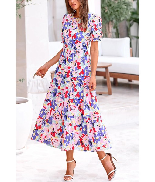PRETTYGARDEN Summer Dresses for Women 2025 Casual Floral Boho Midi Sun Dress Puff Short Sleeve Flowy Beach Vacation Sundress