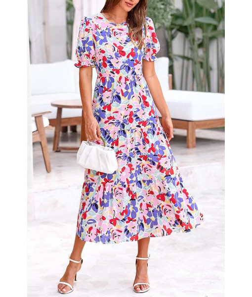 PRETTYGARDEN Summer Dresses for Women 2025 Casual Floral Boho Midi Sun Dress Puff Short Sleeve Flowy Beach Vacation Sundress