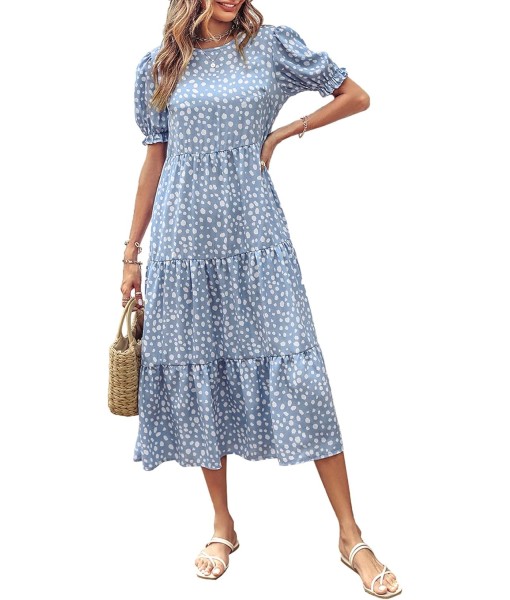 PRETTYGARDEN Summer Dresses for Women 2025 Casual Floral Boho Midi Sun Dress Puff Short Sleeve Flowy Beach Vacation Sundress