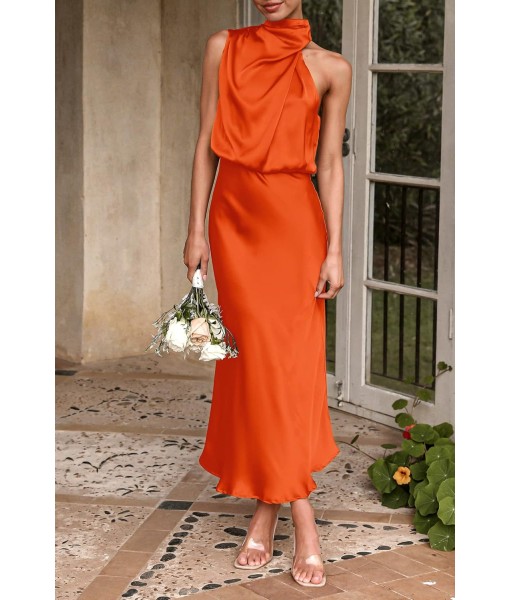 PRETTYGARDEN Women's 2025 Summer Satin Dress Elegant Sleeveless Mock Neck Cocktail Party Maxi Dresses