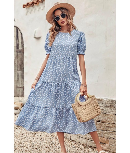 PRETTYGARDEN Summer Dresses for Women 2025 Casual Floral Boho Midi Sun Dress Puff Short Sleeve Flowy Beach Vacation Sundress
