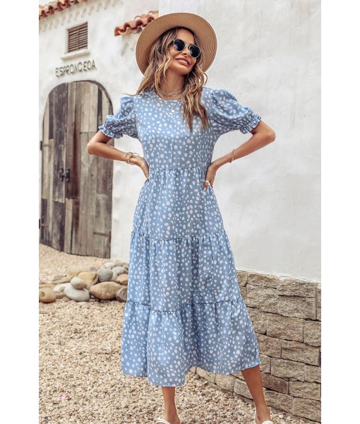 PRETTYGARDEN Summer Dresses for Women 2025 Casual Floral Boho Midi Sun Dress Puff Short Sleeve Flowy Beach Vacation Sundress