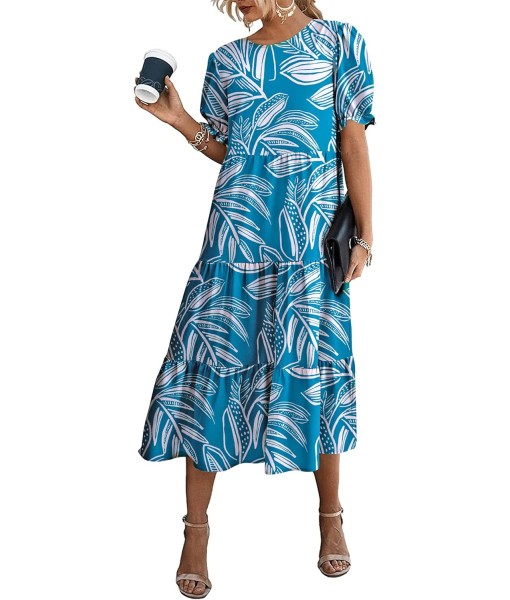 PRETTYGARDEN Summer Dresses for Women 2025 Casual Floral Boho Midi Sun Dress Puff Short Sleeve Flowy Beach Vacation Sundress