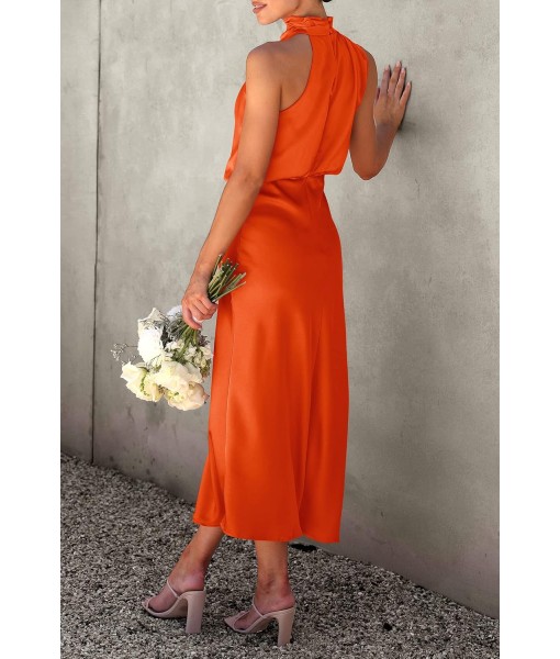 PRETTYGARDEN Women's 2025 Summer Satin Dress Elegant Sleeveless Mock Neck Cocktail Party Maxi Dresses