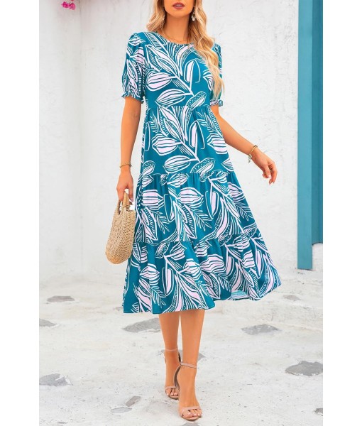 PRETTYGARDEN Summer Dresses for Women 2025 Casual Floral Boho Midi Sun Dress Puff Short Sleeve Flowy Beach Vacation Sundress