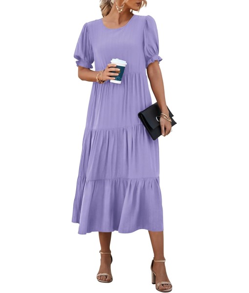 PRETTYGARDEN Summer Dresses for Women 2025 Casual Floral Boho Midi Sun Dress Puff Short Sleeve Flowy Beach Vacation Sundress