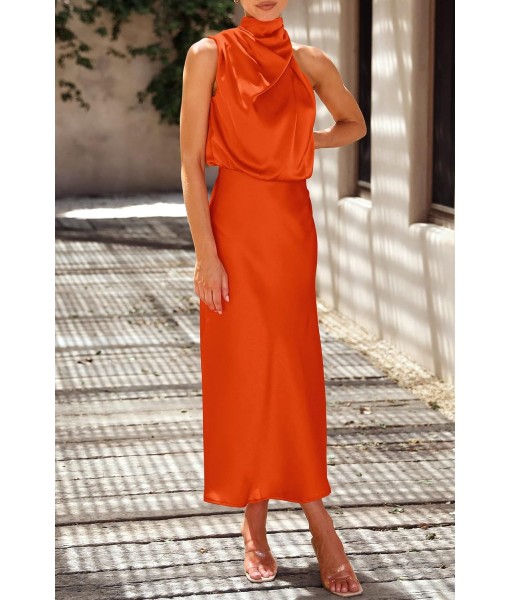 PRETTYGARDEN Women's 2025 Summer Satin Dress Elegant Sleeveless Mock Neck Cocktail Party Maxi Dresses
