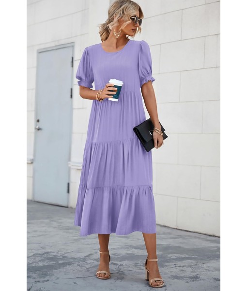 PRETTYGARDEN Summer Dresses for Women 2025 Casual Floral Boho Midi Sun Dress Puff Short Sleeve Flowy Beach Vacation Sundress