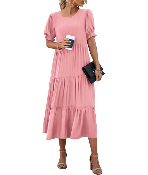 PRETTYGARDEN Summer Dresses for Women 2025 Casual Floral Boho Midi Sun Dress Puff Short Sleeve Flowy Beach Vacation Sundress