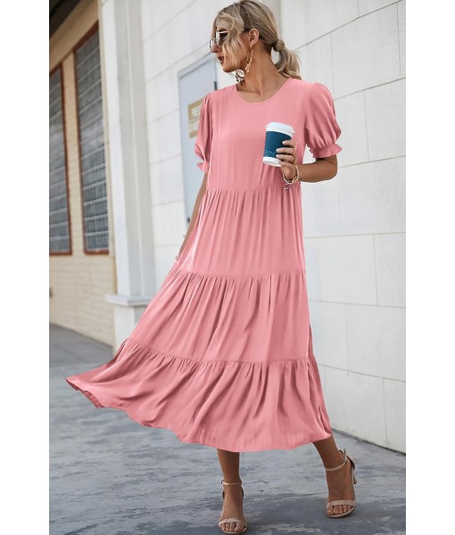 PRETTYGARDEN Summer Dresses for Women 2025 Casual Floral Boho Midi Sun Dress Puff Short Sleeve Flowy Beach Vacation Sundress