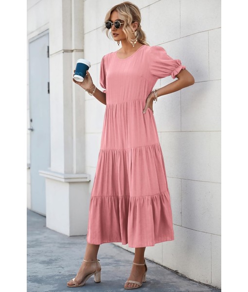 PRETTYGARDEN Summer Dresses for Women 2025 Casual Floral Boho Midi Sun Dress Puff Short Sleeve Flowy Beach Vacation Sundress