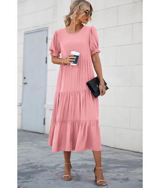 PRETTYGARDEN Summer Dresses for Women 2025 Casual Floral Boho Midi Sun Dress Puff Short Sleeve Flowy Beach Vacation Sundress