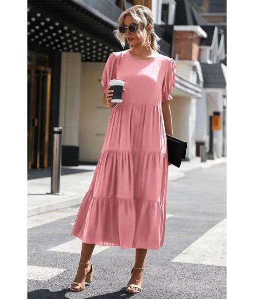 PRETTYGARDEN Summer Dresses for Women 2025 Casual Floral Boho Midi Sun Dress Puff Short Sleeve Flowy Beach Vacation Sundress