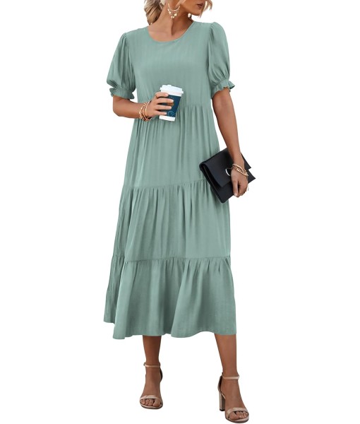 PRETTYGARDEN Summer Dresses for Women 2025 Casual Floral Boho Midi Sun Dress Puff Short Sleeve Flowy Beach Vacation Sundress